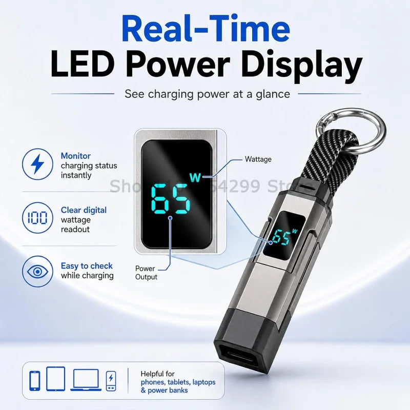 4-in-1 Fast Charging Keychain Cable with Digital Display