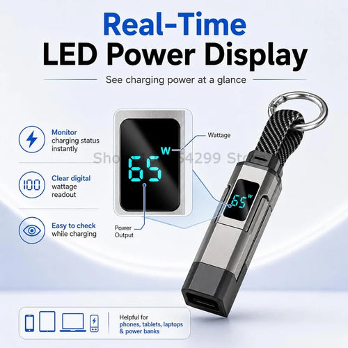 4-in-1 Fast Charging Keychain Cable with Digital Display