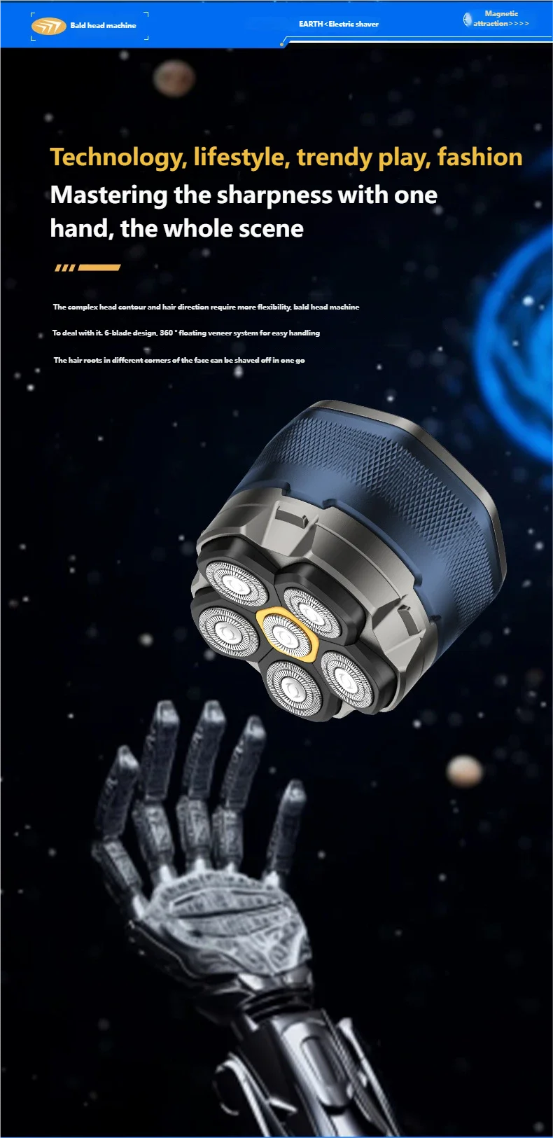 6D Electric Rotary Head Shaver for Men - 9