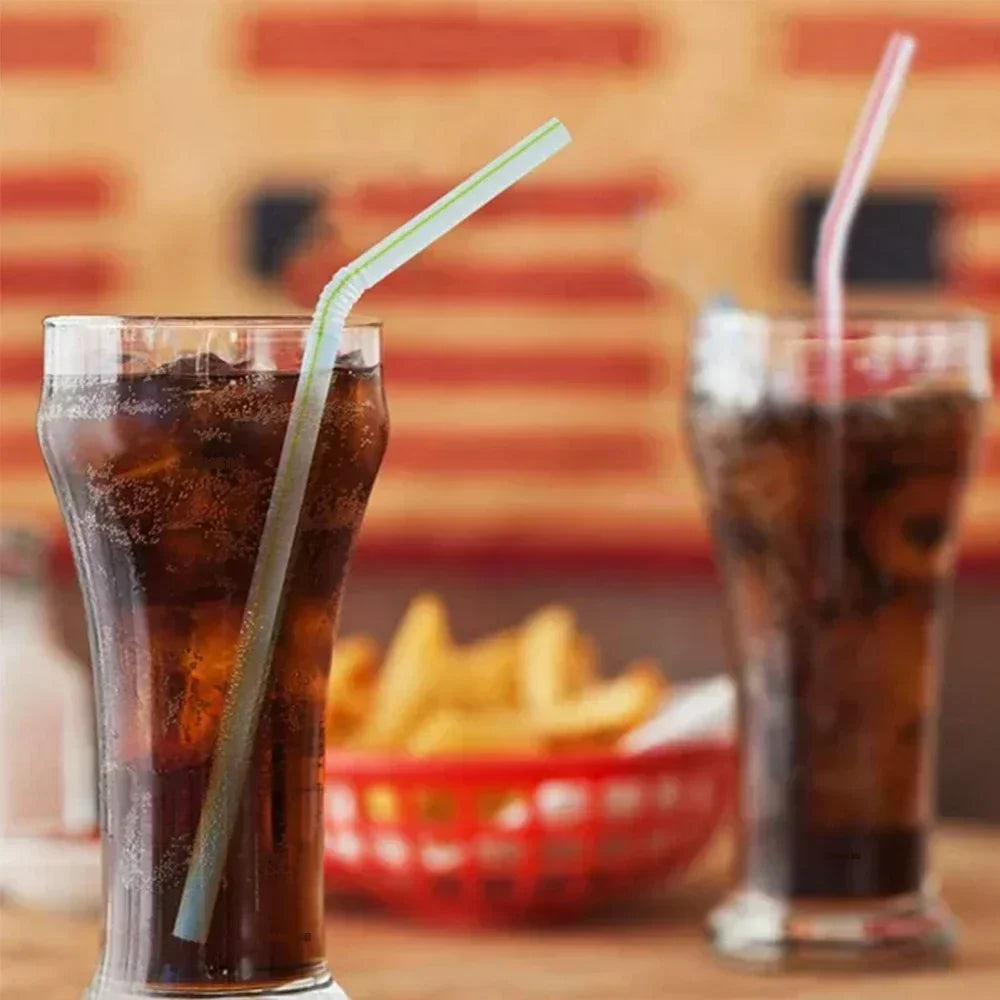 Flexible Multicolor Striped Drinking Straws for Parties and Events