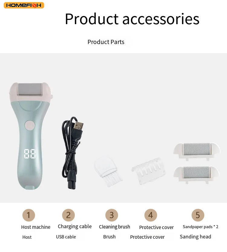 Electric Rechargeable Foot Callus Remover with Power Display