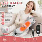 USB Heated Cat Plush Pillow with 5 Heat Settings and Timer