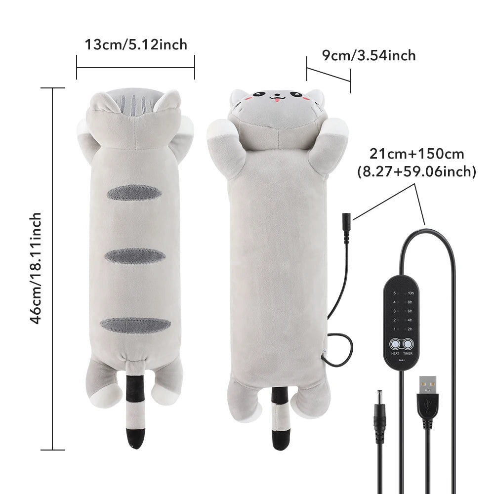 USB Heated Cat Plush Pillow for Period Cramps and Pain Relief