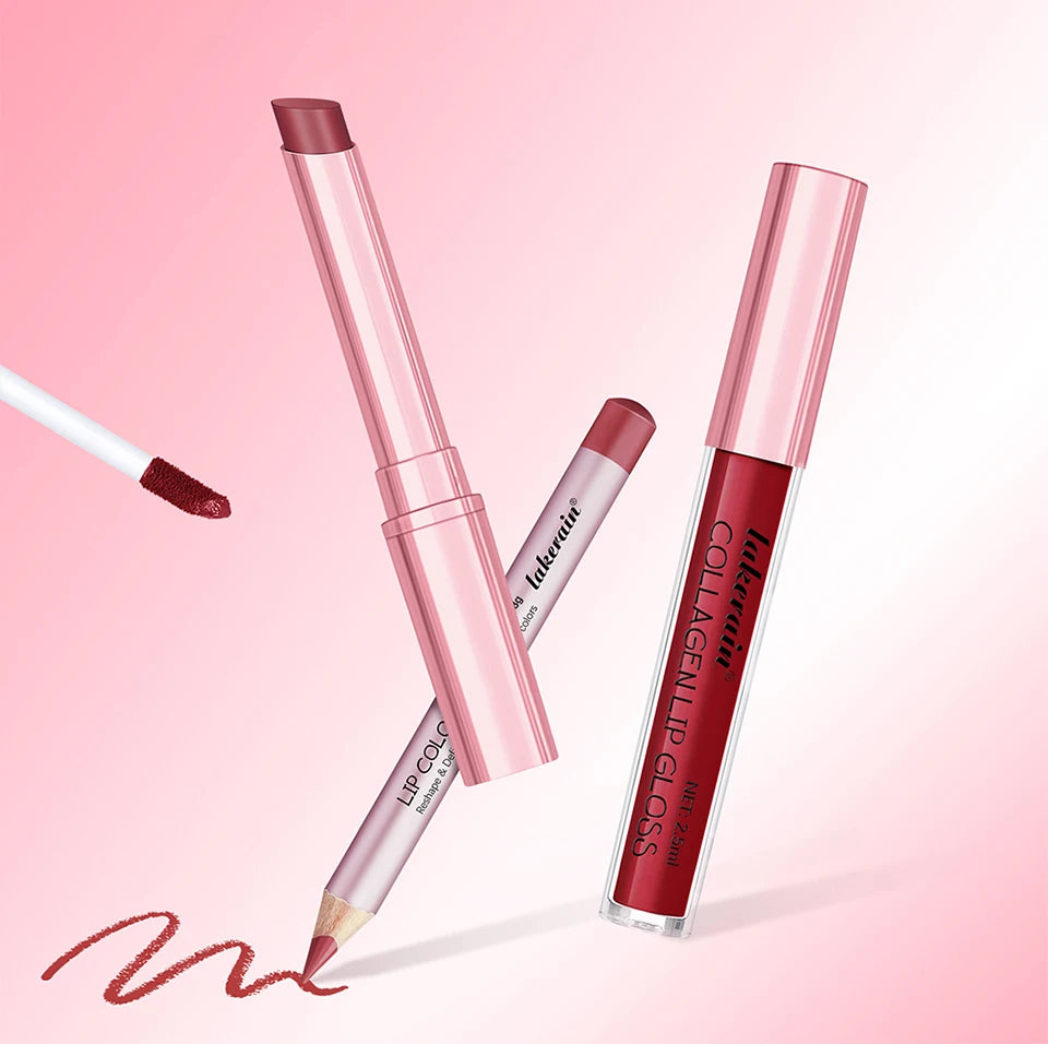 3-in-1 Waterproof Lip Liner, Lipstick, and Gloss Makeup Kit