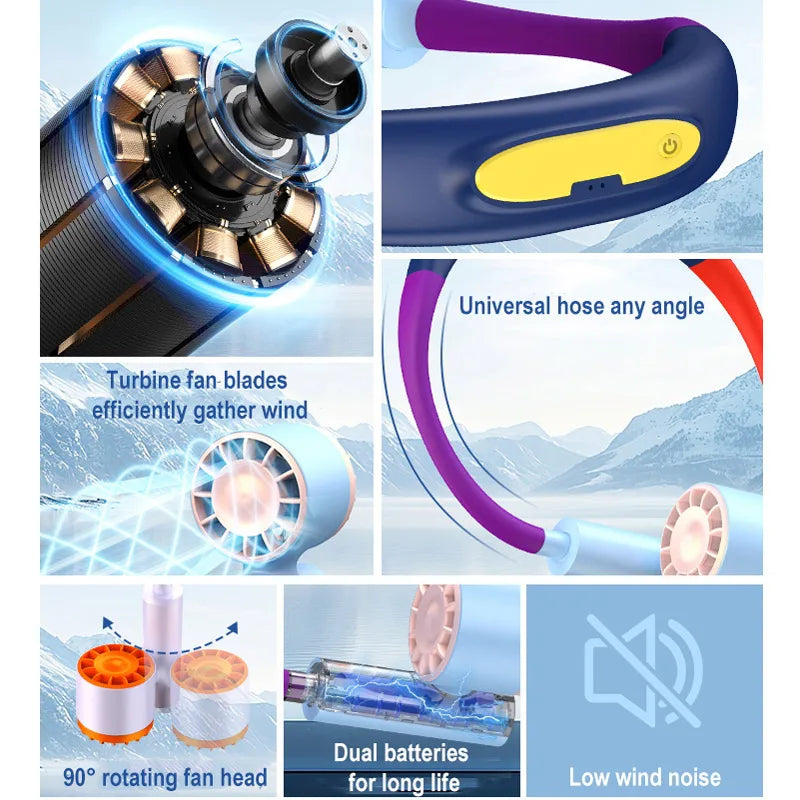 Portable Rechargeable Hands-Free Neck Fan for Travel and Sports