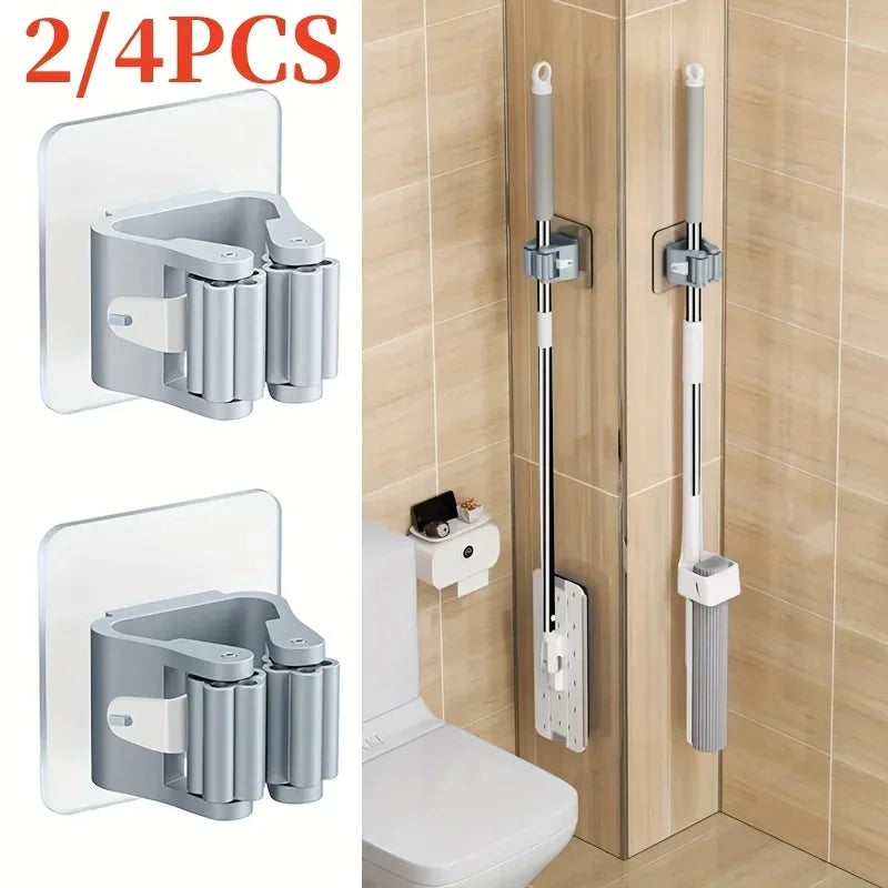Self-Adhesive Wall-Mounted Mop and Broom Organizer