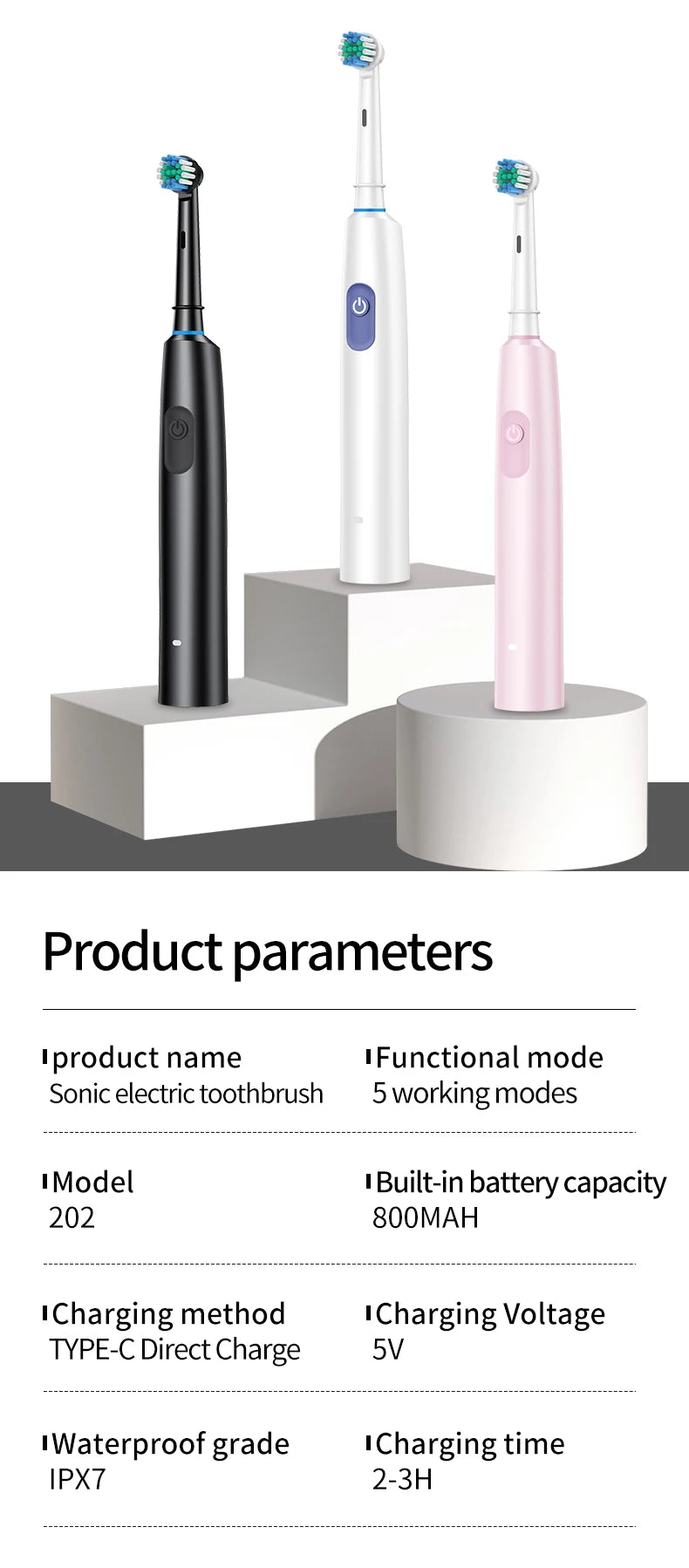 Rechargeable Electric Toothbrush with 8 Replacement Heads - 14