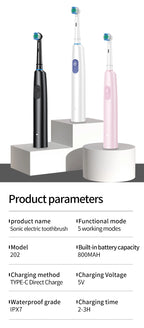 Rechargeable Electric Toothbrush with 8 Replacement Heads