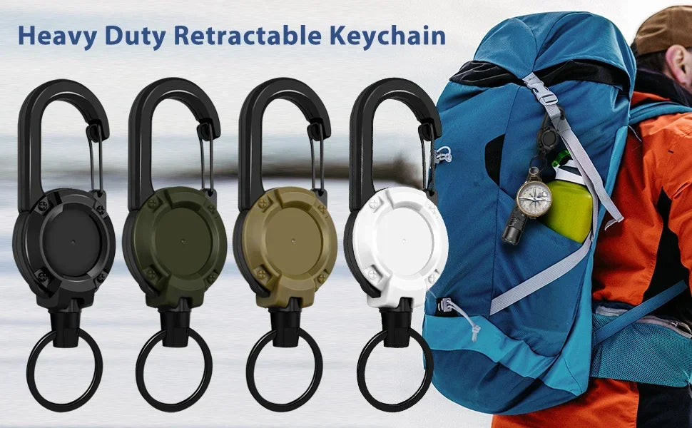 Heavy Duty Retractable Carabiner Key Chain with Steel Wire