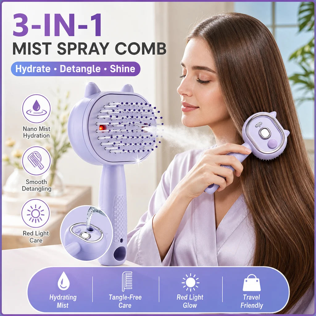 Electric Mist Spray Massage Comb for Hydrating and Detangling Hair