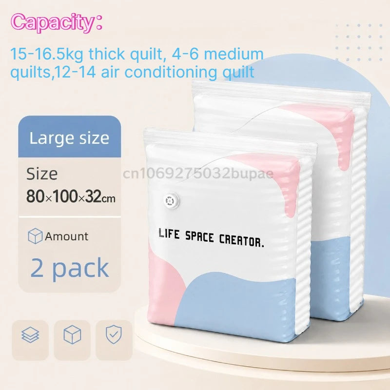 Pump-Free Vacuum Compression Storage Bags for Bedding and Clothes
