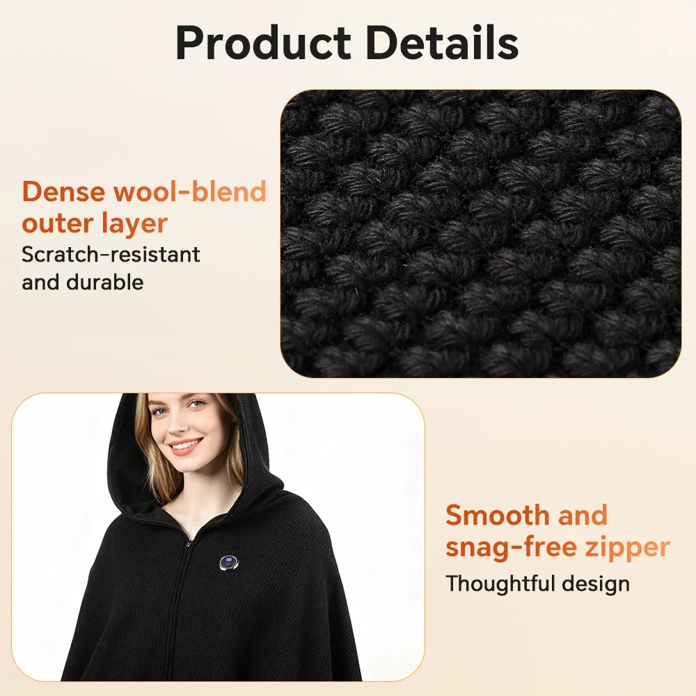USB Heated Hooded Shawl Wearable Graphene Blanket - 5