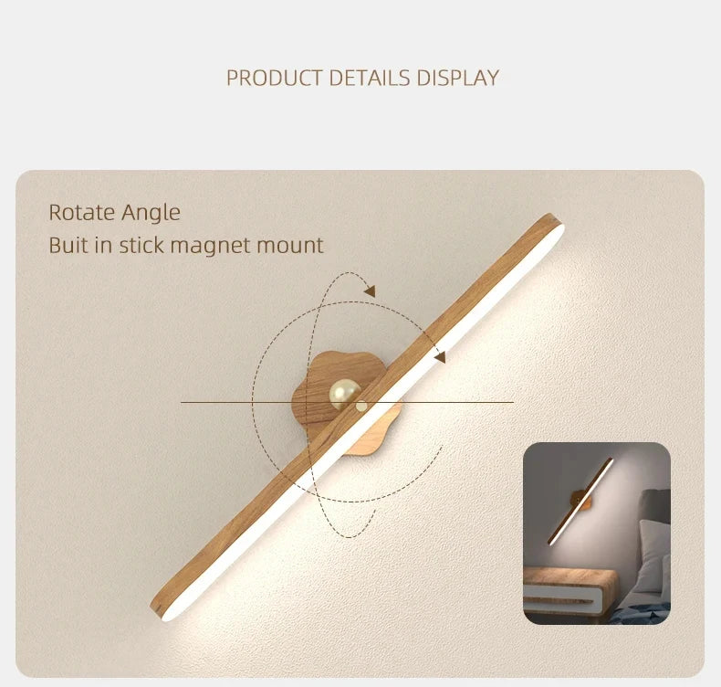 Portable Rechargeable Wooden Magnetic LED Wall Lamp