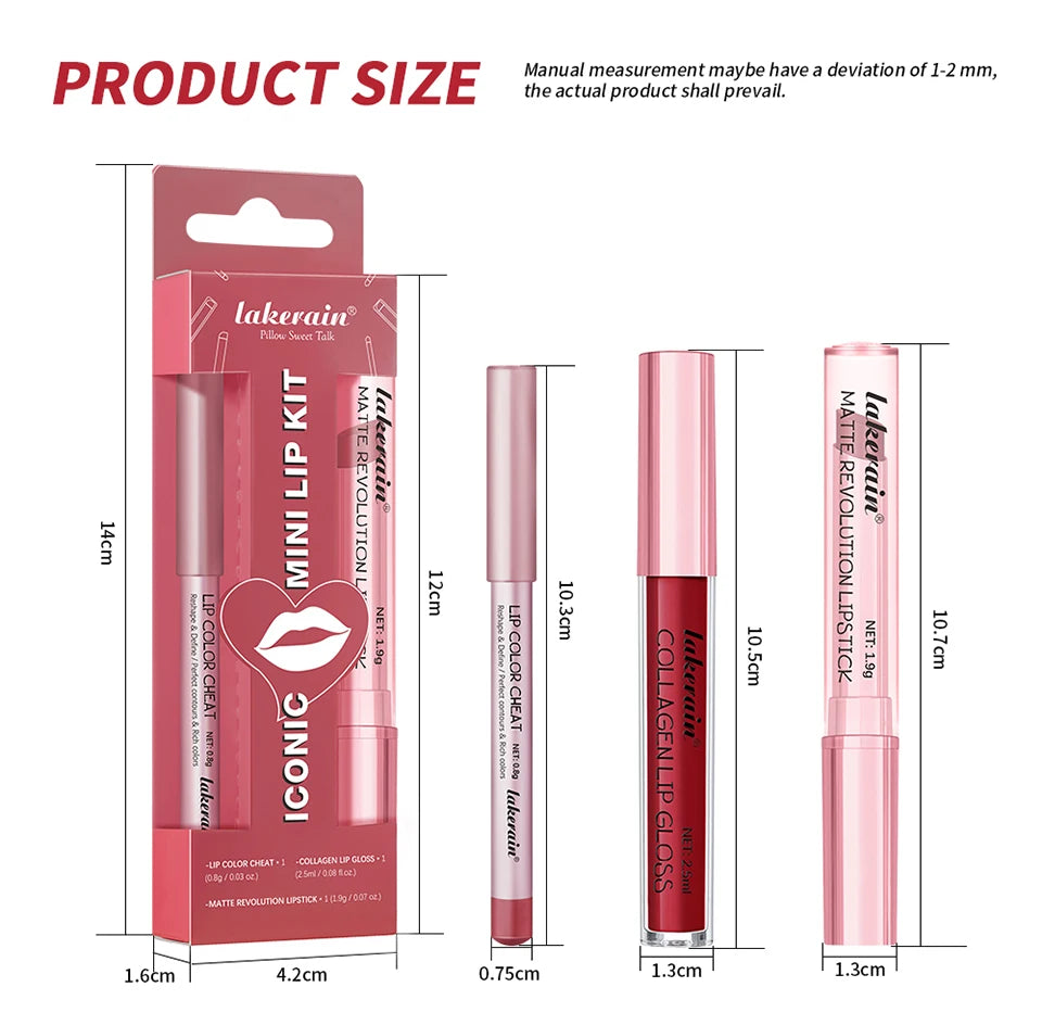 3-in-1 Waterproof Lip Liner, Lipstick, and Gloss Makeup Kit