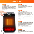 Portable Electric Space Heater with Ambient Flame Light