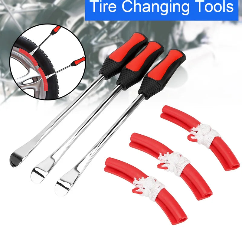 Motorcycle and Bicycle Tire Changing Lever Tool Kit with Rim Protectors