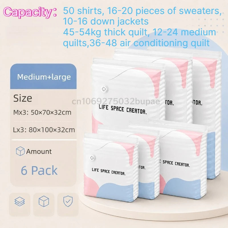 Pump-Free Vacuum Compression Storage Bags for Bedding and Clothes