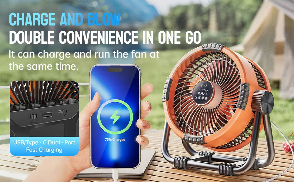 Portable Rechargeable Camping Fan with Night Light and Power Bank - 8