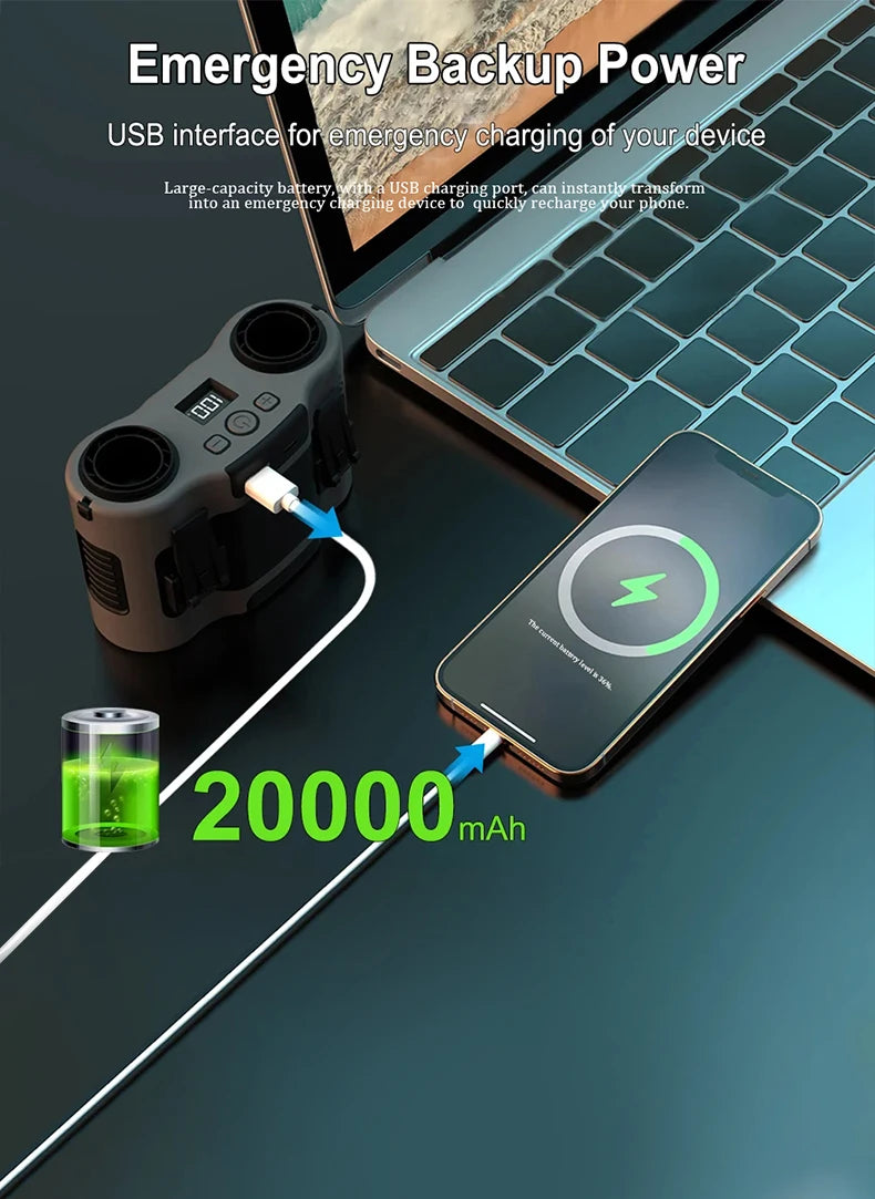 Portable Rechargeable Camping Fan with Night Light and Power Bank