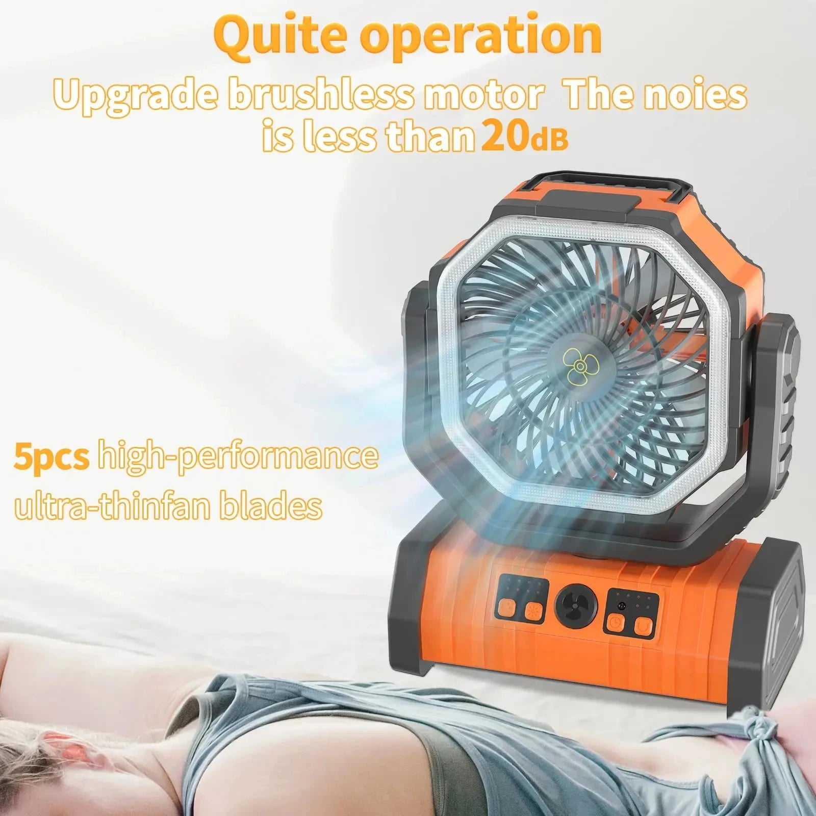 Portable LED Camping Fan with 20000mAh Battery and Remote - 5