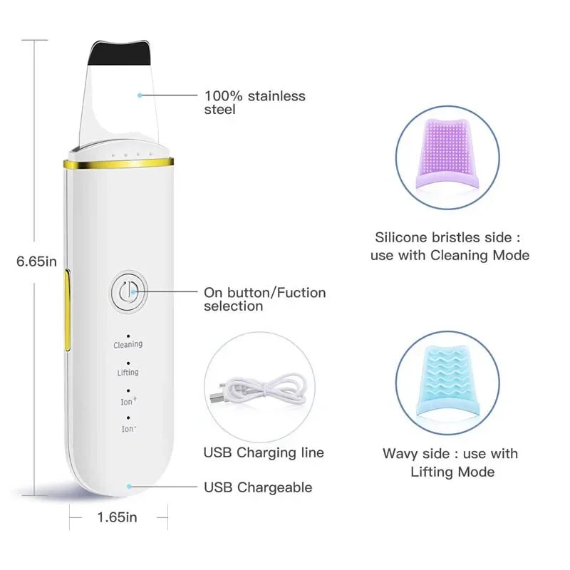 Ultrasonic Facial Skin Scrubber and Pore Cleaner Spatula
