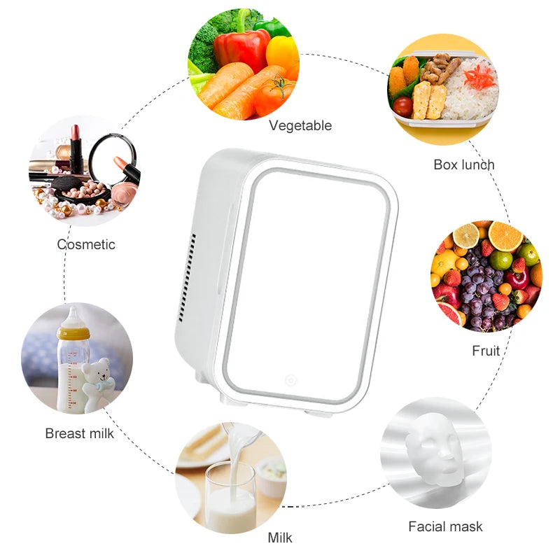 4L Portable Mini Makeup Fridge with LED Lighted Mirror
