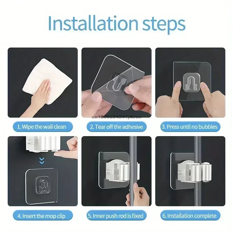 Self-Adhesive Wall Mounted Mop and Broom Organizer Holder