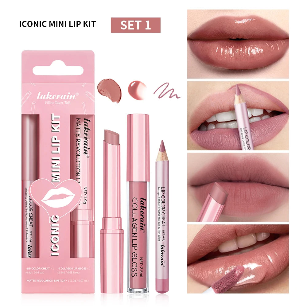 3-Piece Waterproof Matte Lip Makeup Set - 23