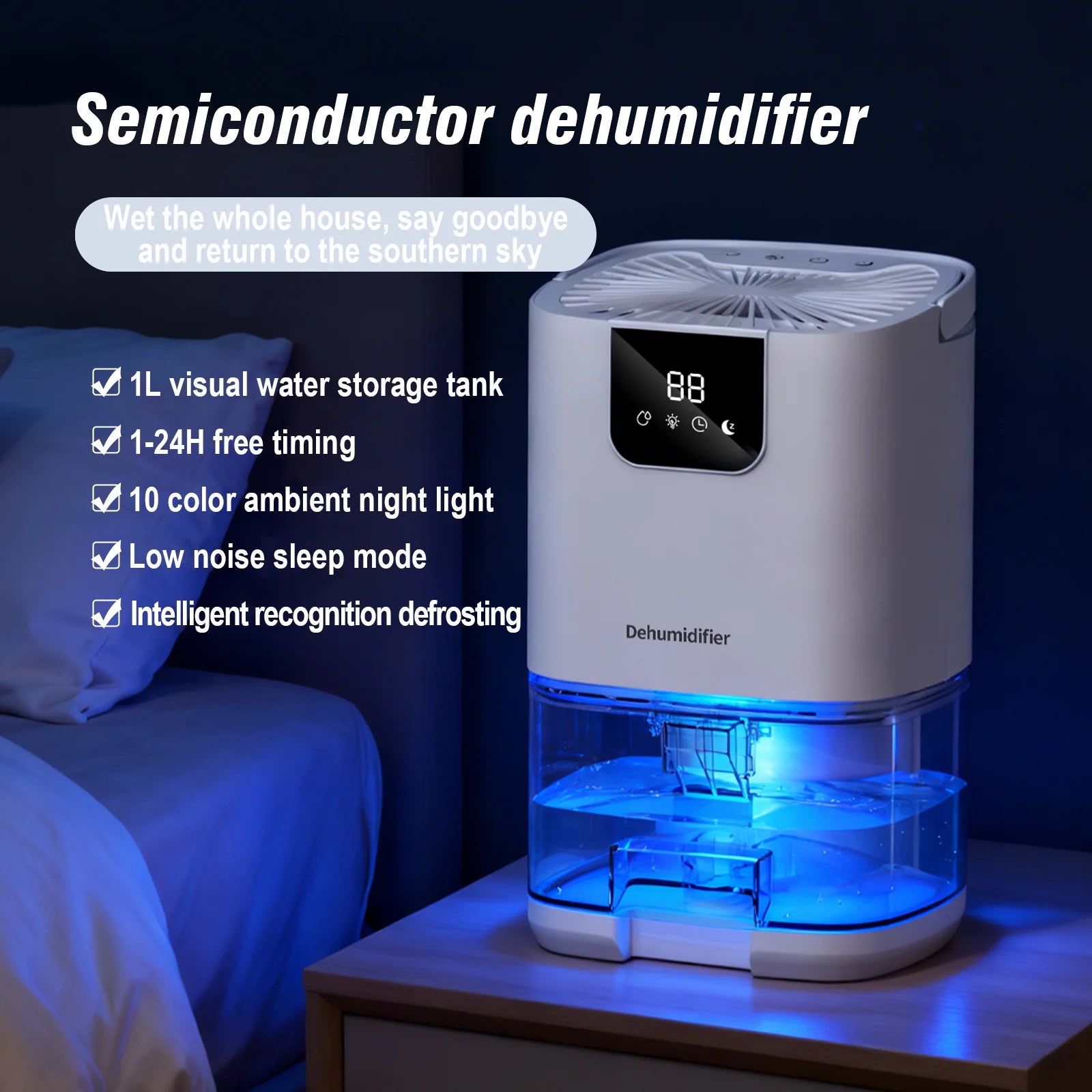 1000ML Portable Smart Dehumidifier for Home and Bedroom