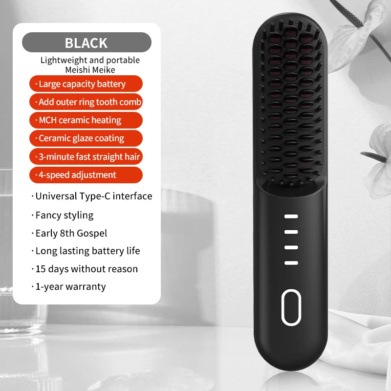 Fast-Heating Cordless Ionic Hair Straightener Brush