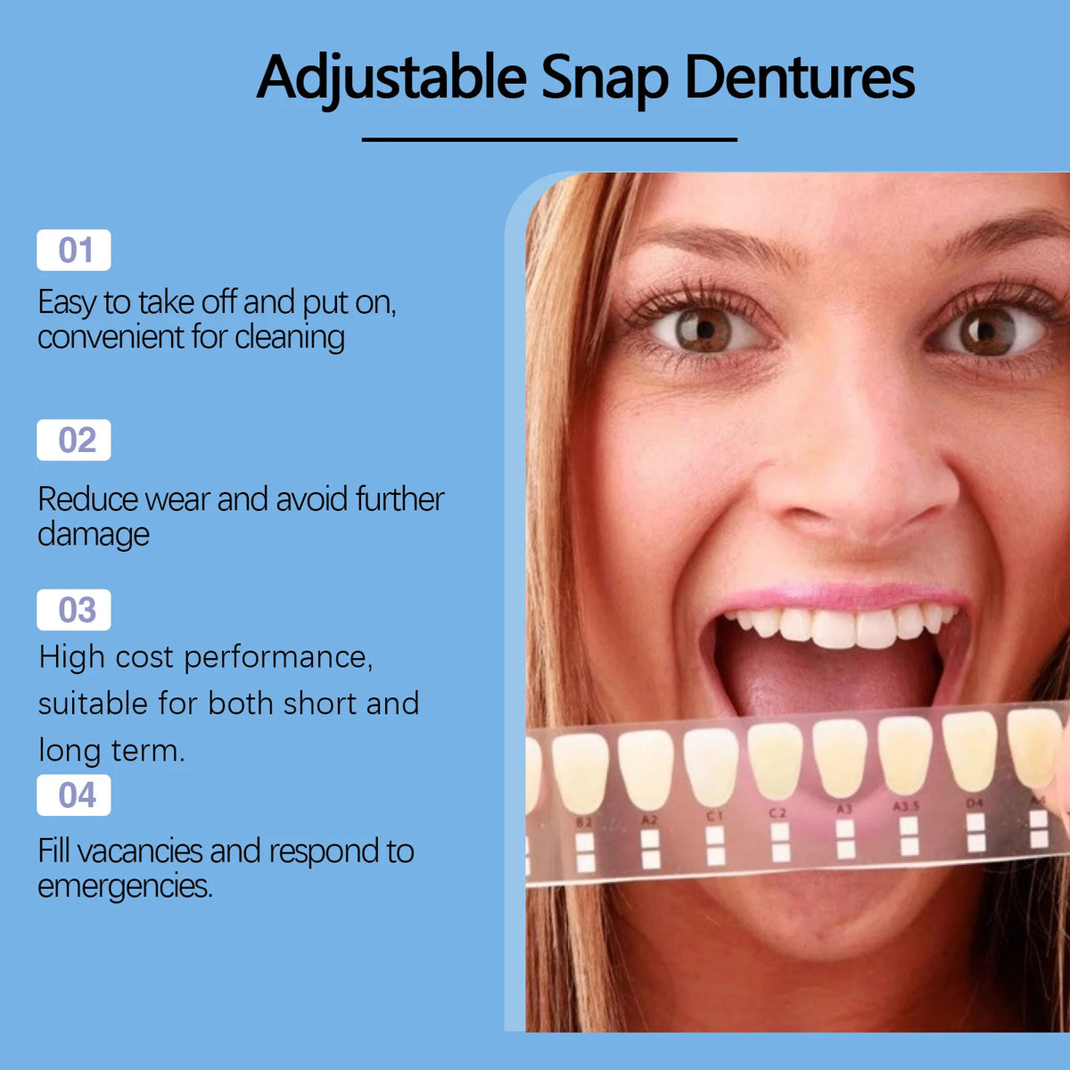 Adjustable Snap-On Smile Veneers for Missing Teeth