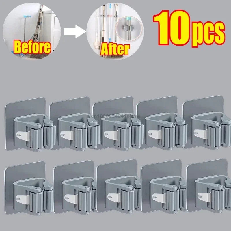 Self-Adhesive Wall Mounted Mop and Broom Organizer Holder