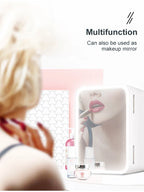 4L Portable Mini Makeup Fridge with LED Lighted Mirror