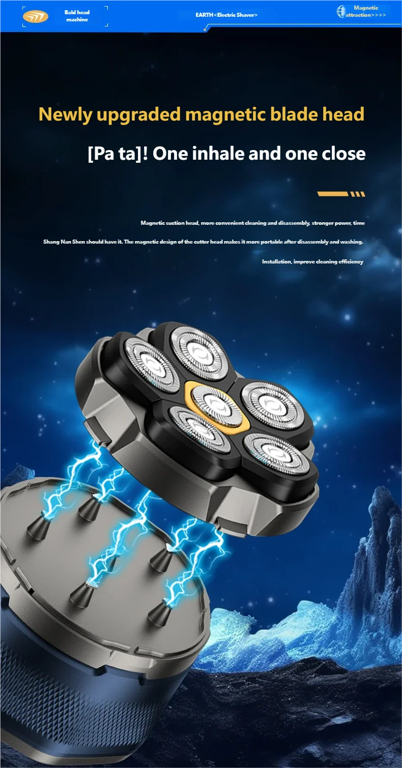 6D Electric Rotary Head Shaver for Men