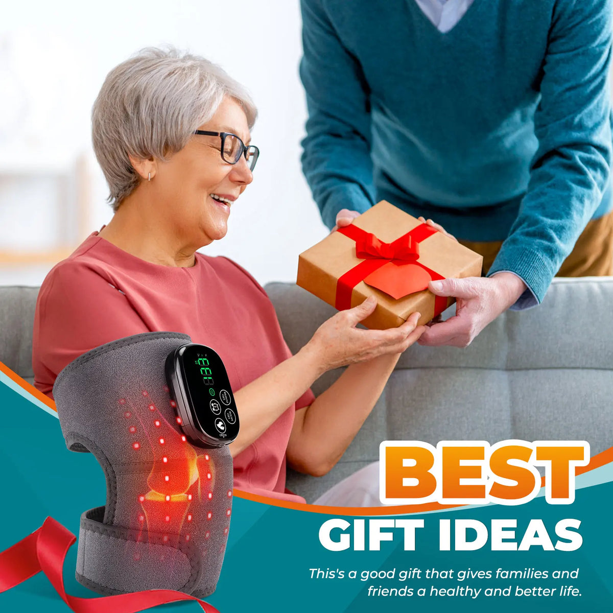 Cordless Heated Knee Wrap with Red Light Therapy