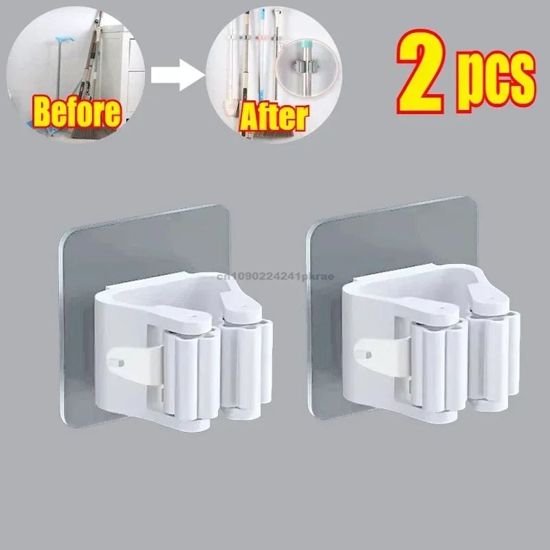 Self-Adhesive Wall Mounted Mop and Broom Organizer Holder