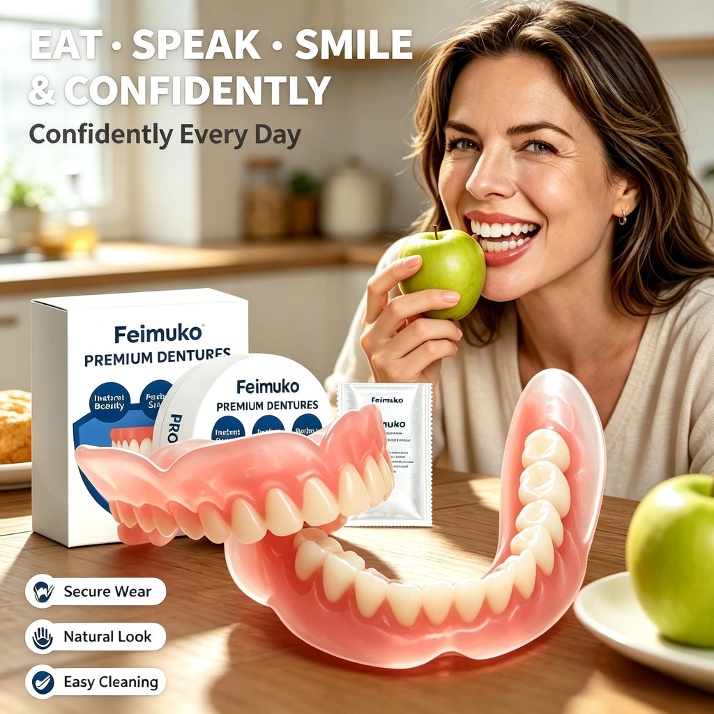 Instant Snap-On Silicone Cosmetic Dentures Set