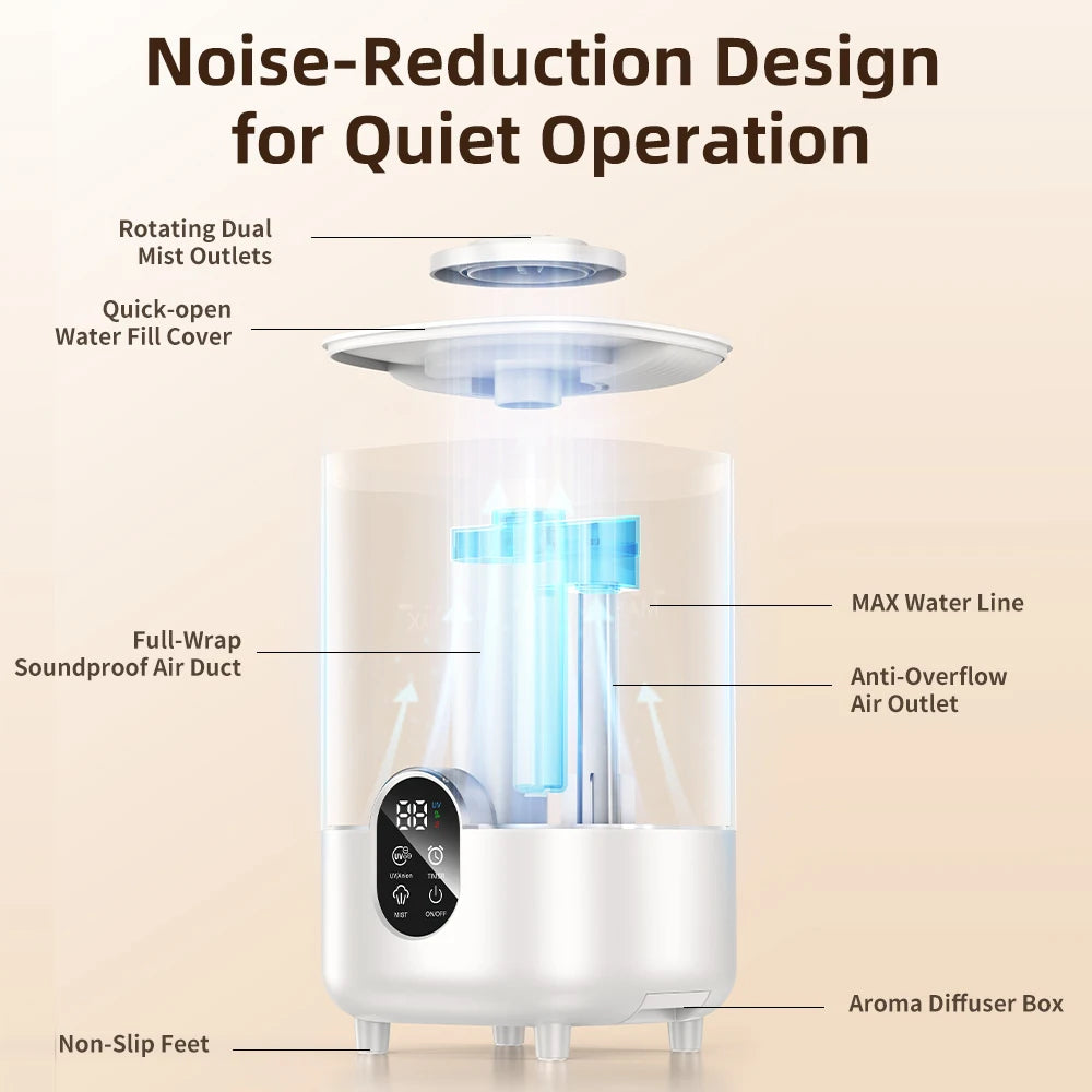 4L Ultrasonic Air Humidifier with Dual Mist and Aromatherapy