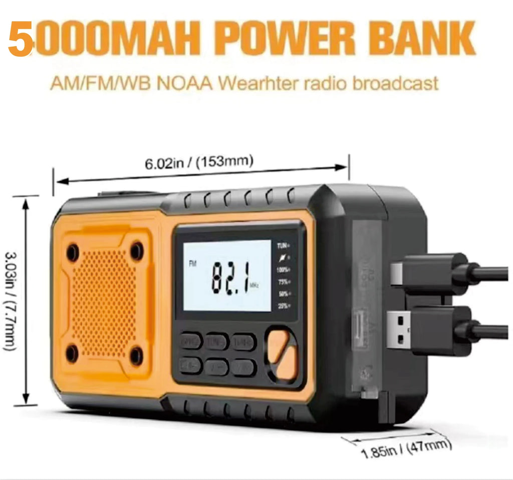 Portable Emergency Solar Hand Crank Radio with Power Bank