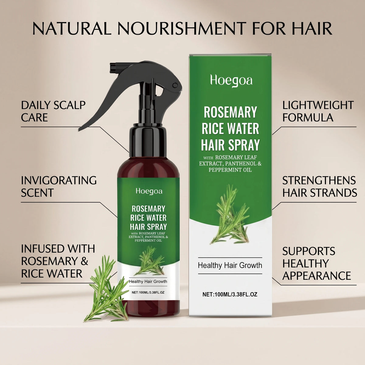 Rosemary Rice Water Hair Spray for Damaged Frizzy Hair