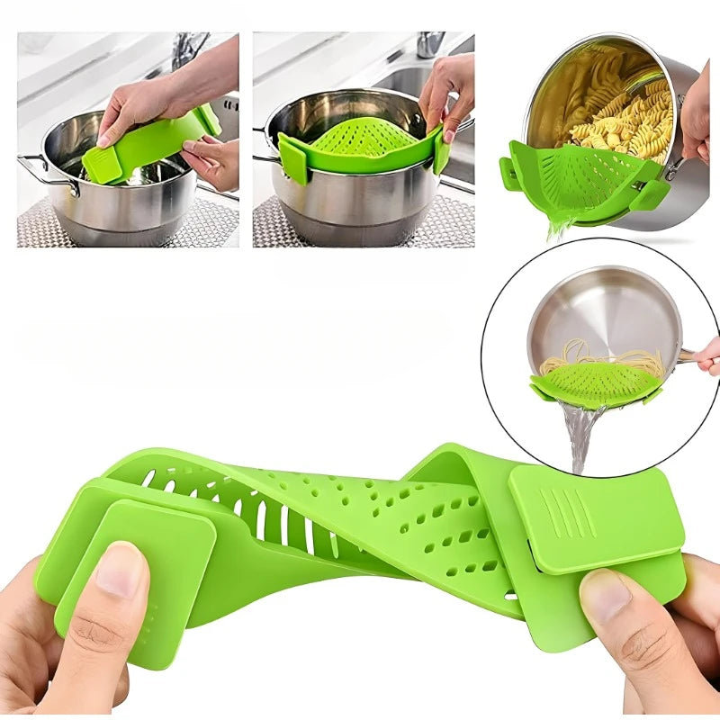 Universal Clip-On Silicone Pot Strainer for Kitchen