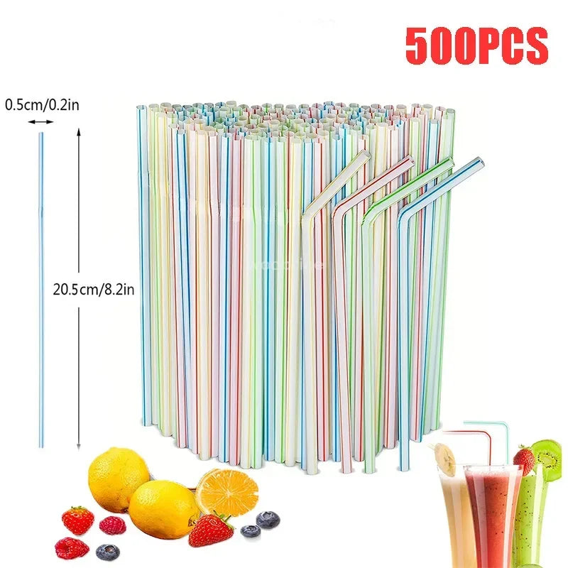 Flexible Multicolor Striped Drinking Straws for Parties and Events