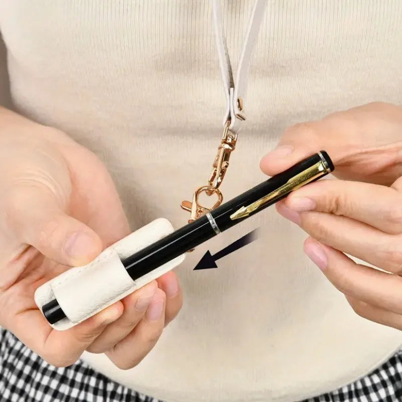 Portable Leather Lanyard Pen Holder for Office and School - 2