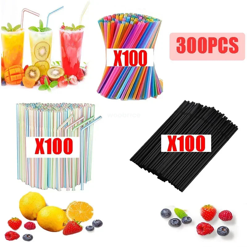 Flexible Multicolor Striped Drinking Straws for Parties and Events - 16