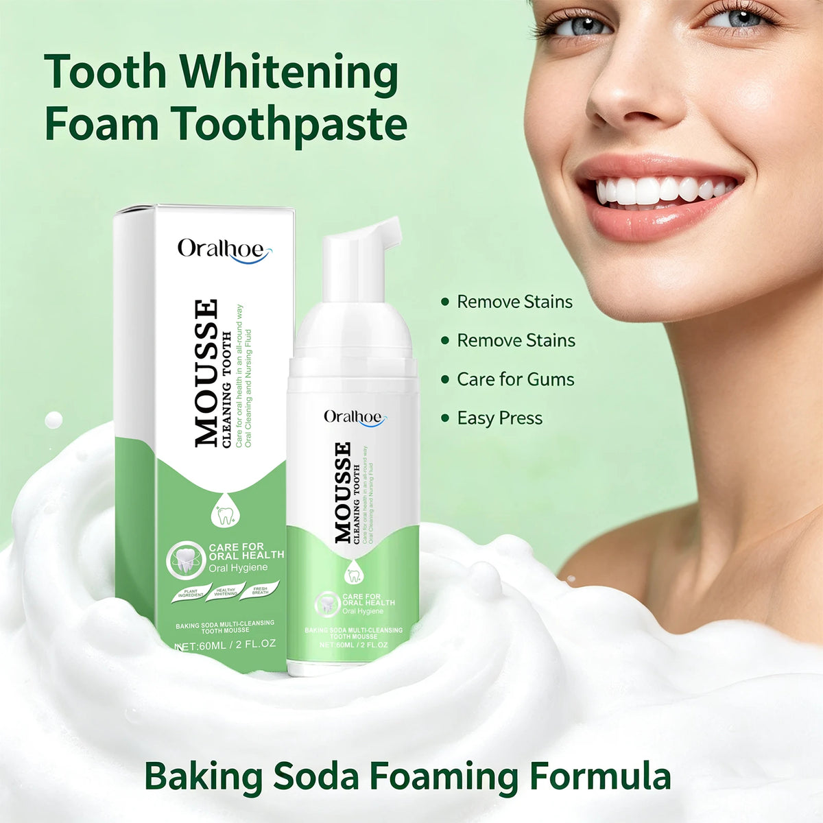 Whitening Foaming Toothpaste for Stain Removal