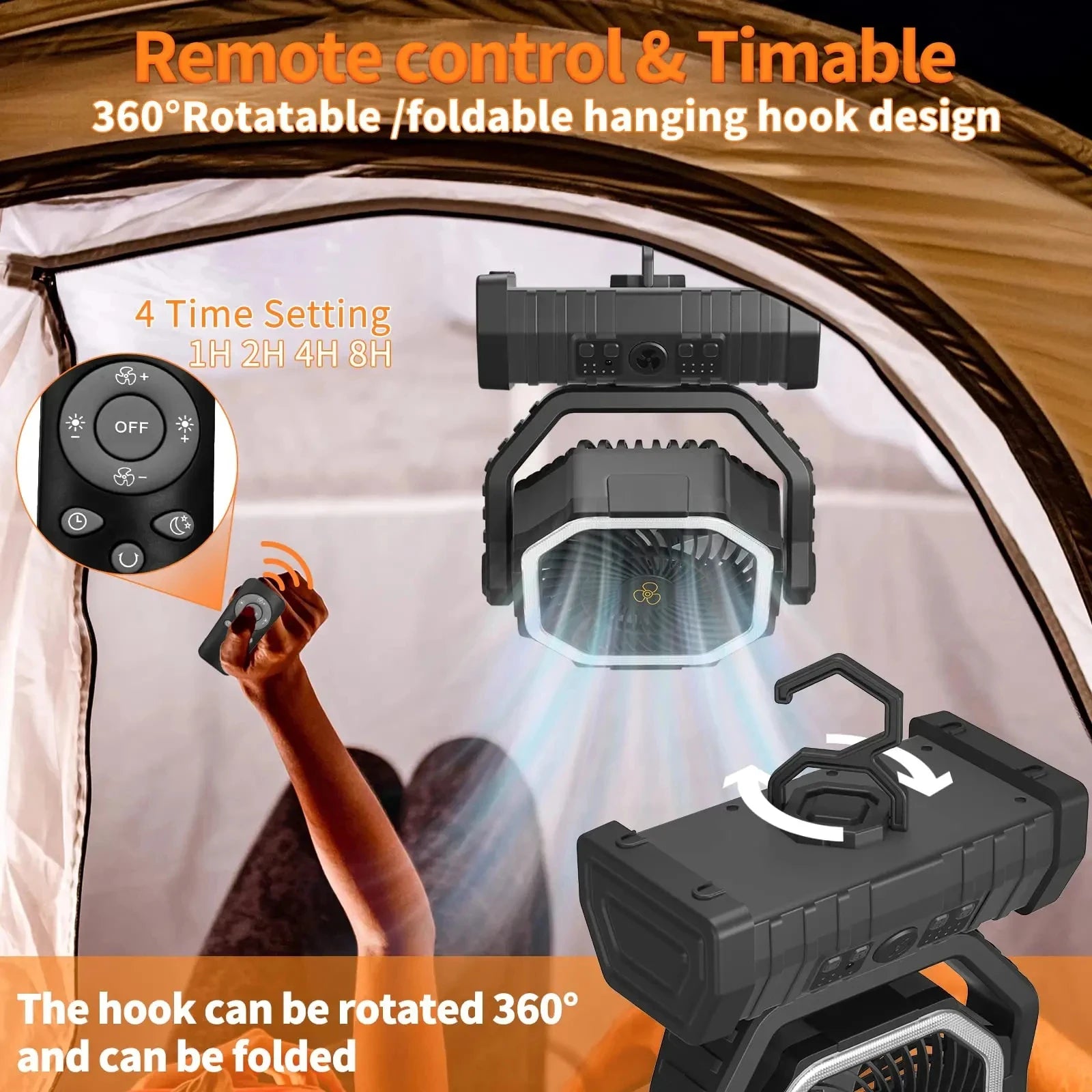 Portable LED Camping Fan with 20000mAh Battery and Remote