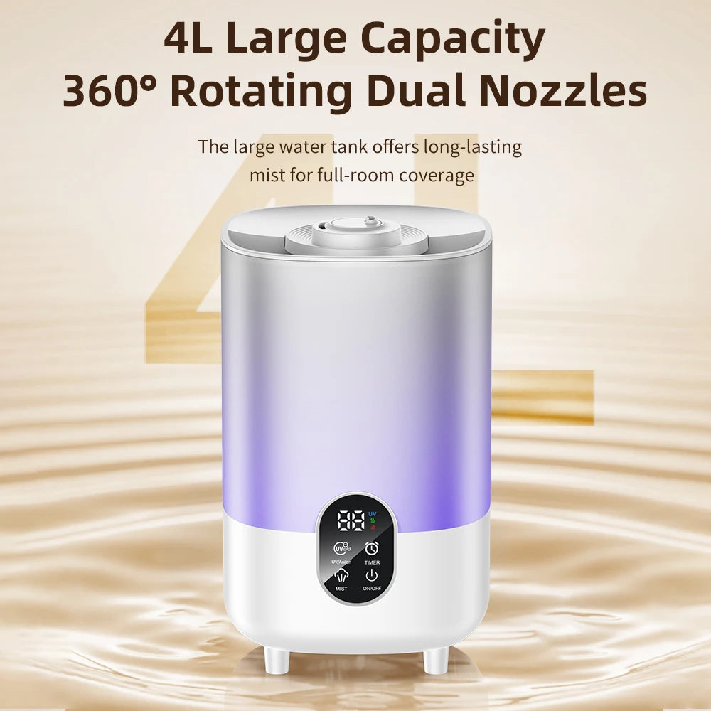 4L Ultrasonic Air Humidifier with Dual Mist and Aromatherapy