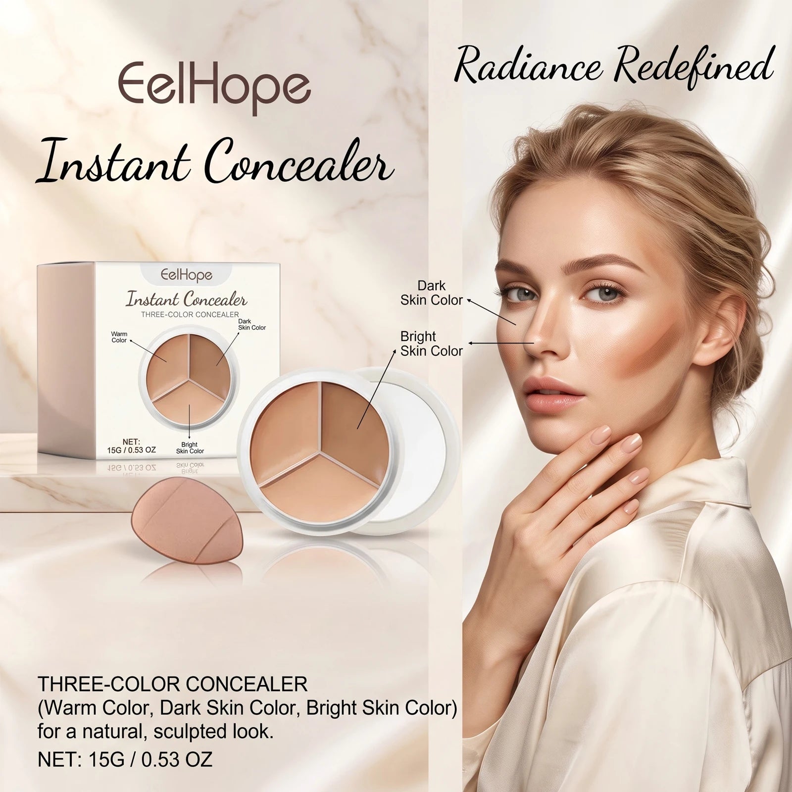3-Color Cream Concealer Palette for Flawless Face Coverage - 1