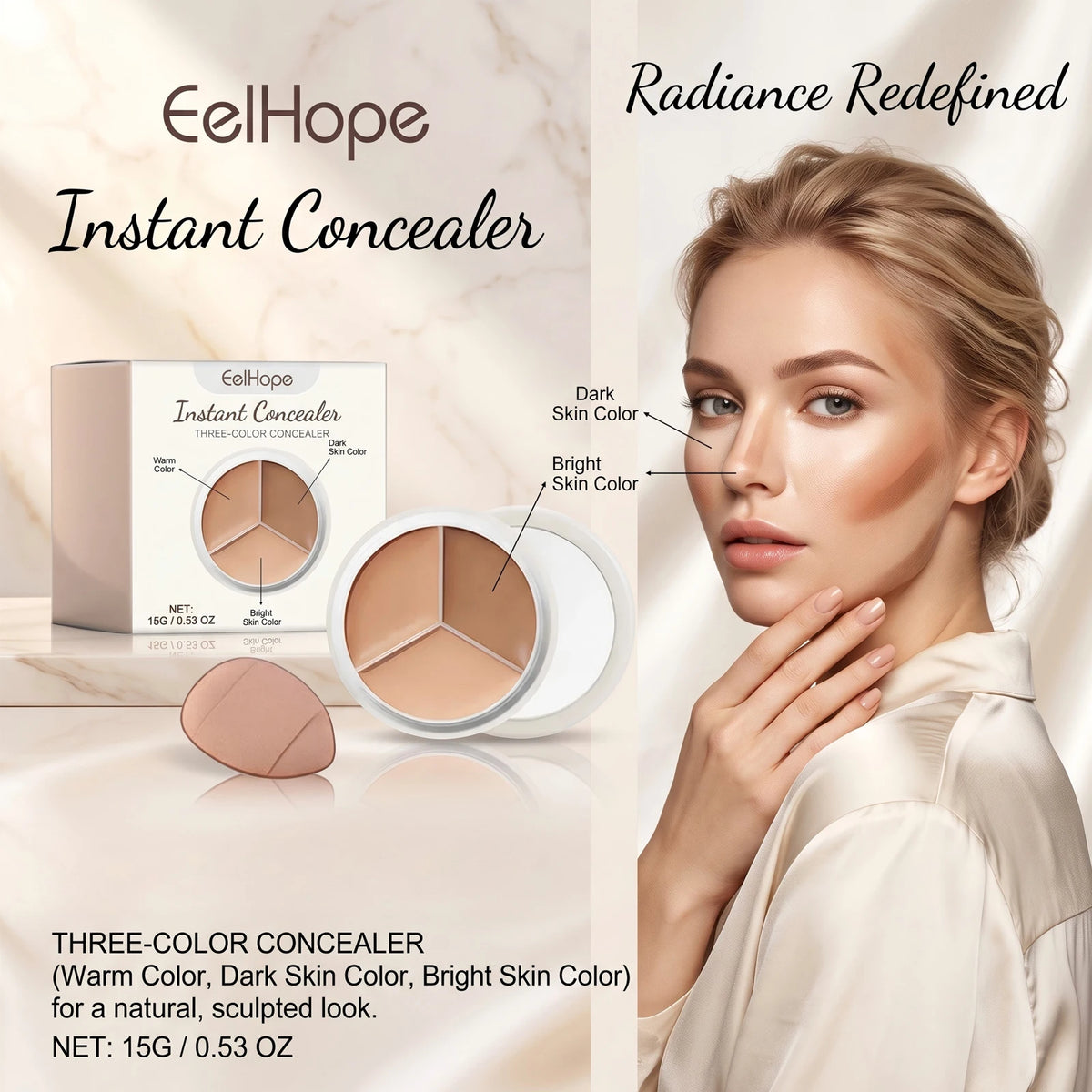 3-Color Cream Concealer Palette for Flawless Face Coverage