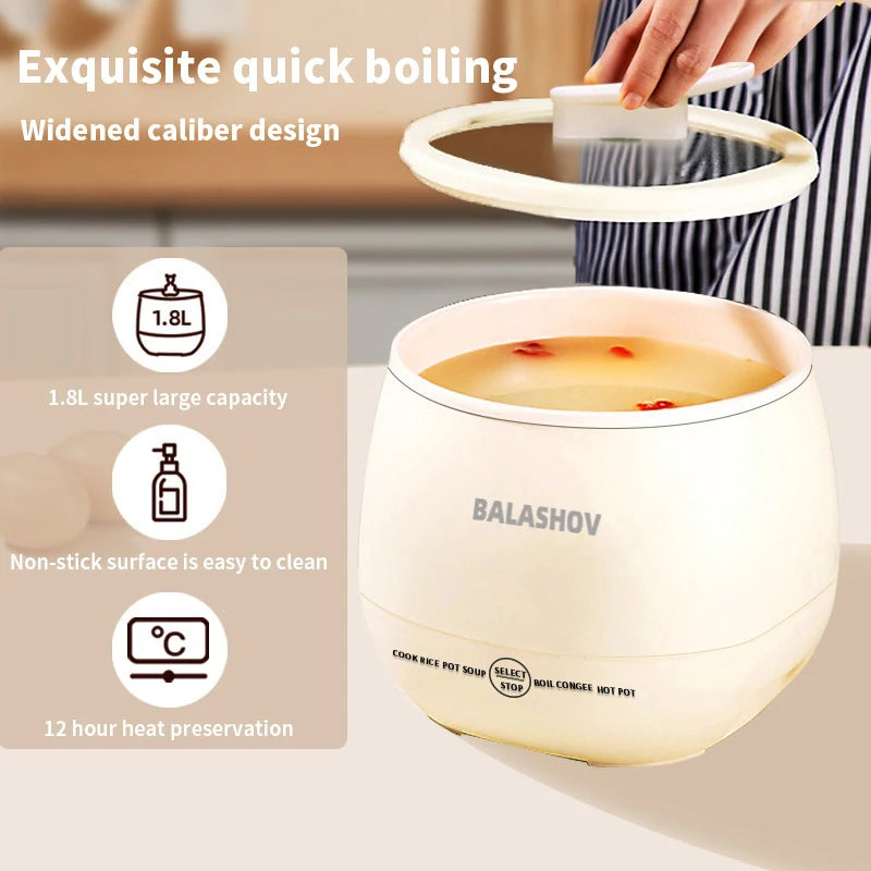 Portable 1.8L Smart Mini Rice Cooker for Small Kitchens and Dorms